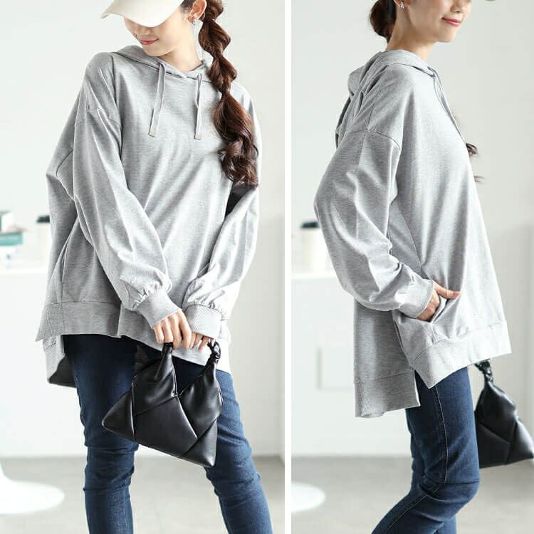 大きいサイズ レディース スリット入りスウェットフーディー　wk-0495