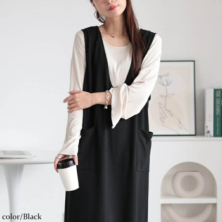 大きいサイズ レディース Vネックコットンスウェットロングベスト　wk-0487