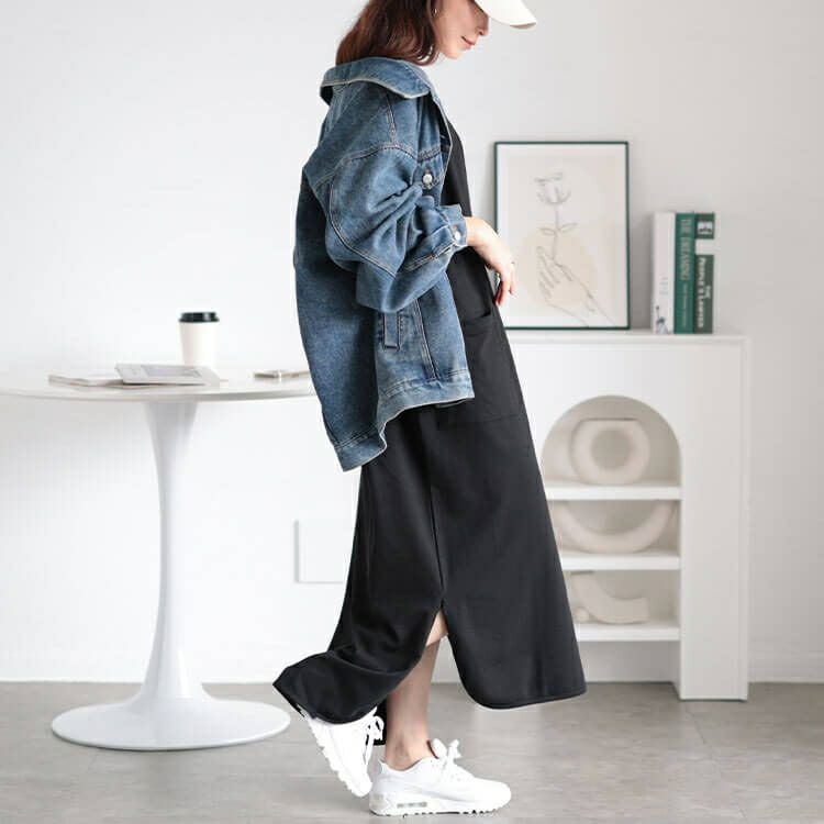 大きいサイズ レディース Vネックコットンスウェットロングベスト　wk-0487