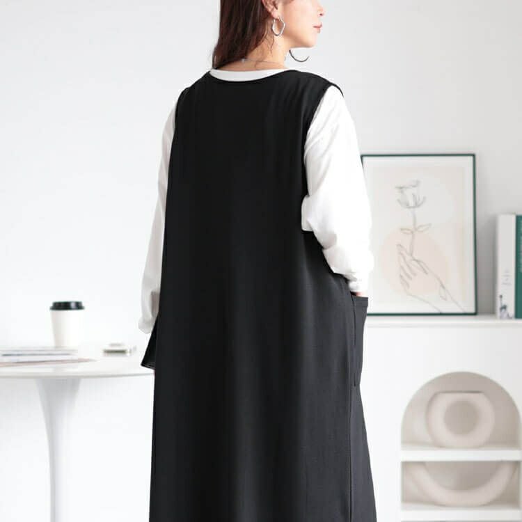 大きいサイズ レディース Vネックコットンスウェットロングベスト　wk-0487