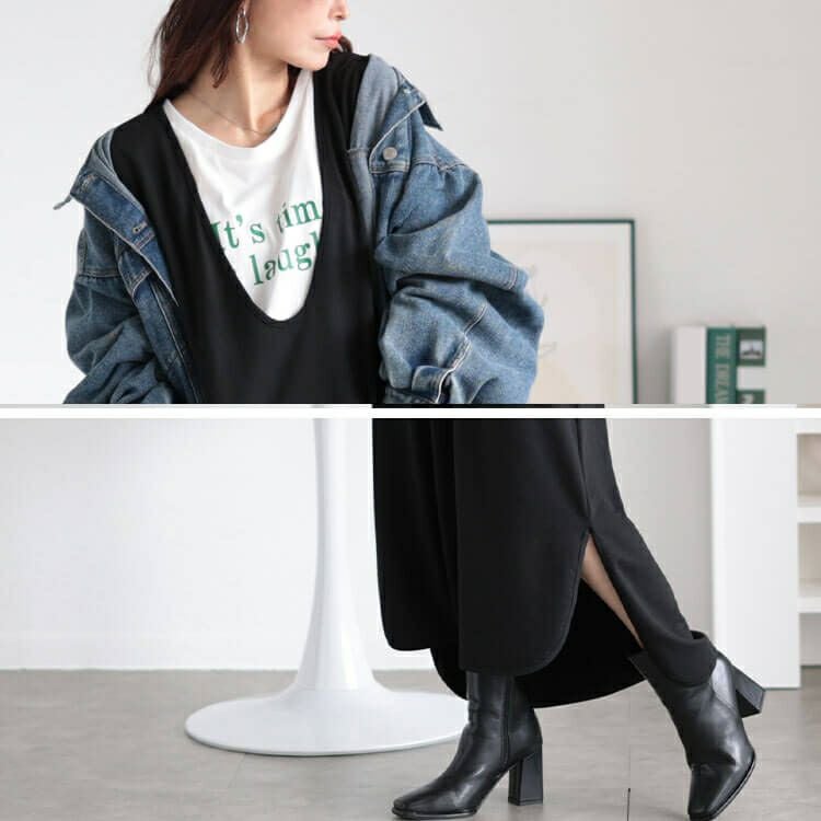 大きいサイズ レディース Vネックコットンスウェットロングベスト　wk-0487