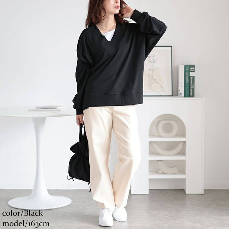 大きいサイズ レディース Vネックサイドスリットコットンスウェット　wk-0486