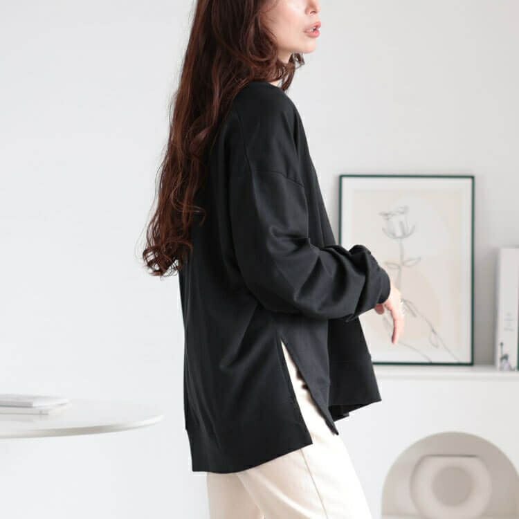 大きいサイズ レディース Vネックサイドスリットコットンスウェット　wk-0486