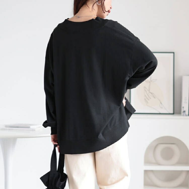 大きいサイズ レディース Vネックサイドスリットコットンスウェット　wk-0486