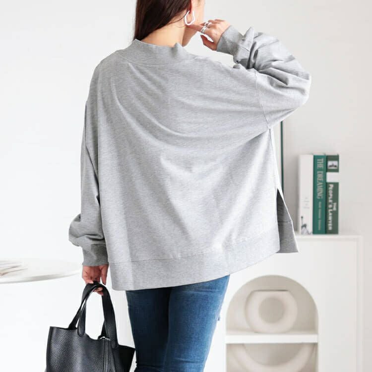 大きいサイズ レディース Vネックサイドスリットコットンスウェット　wk-0486