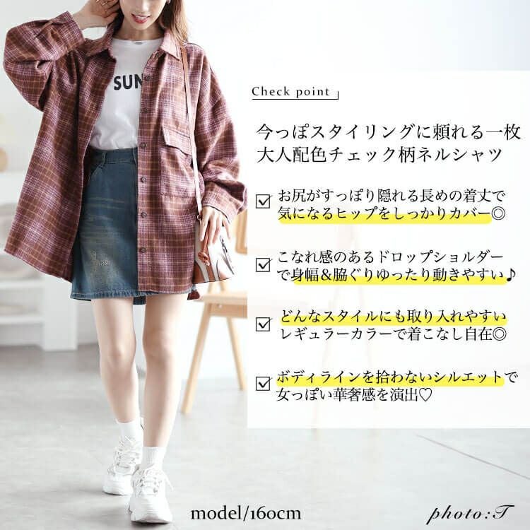 大きいサイズ レディース チェック柄ネルシャツ　fem-529