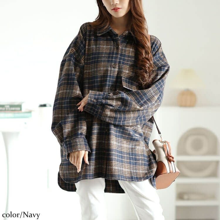 大きいサイズ レディース チェック柄ネルシャツ　fem-529