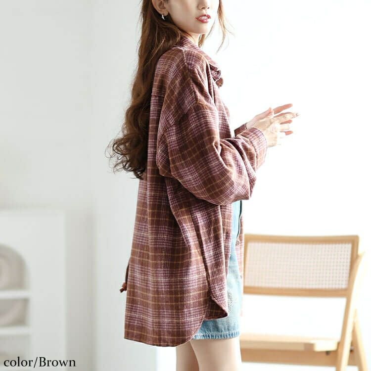大きいサイズ レディース チェック柄ネルシャツ　fem-529