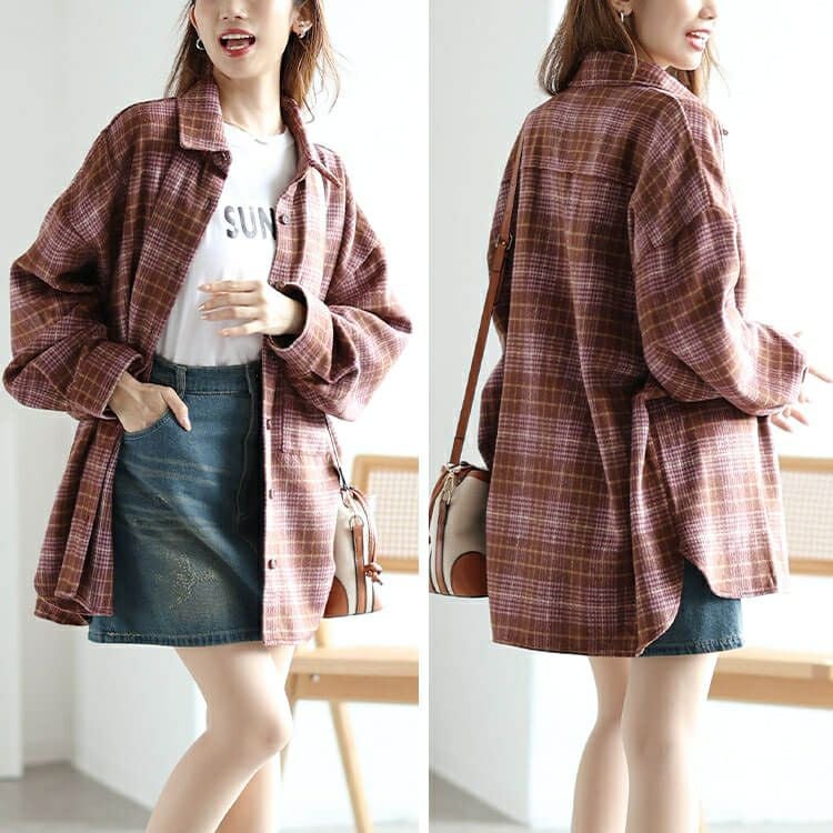 大きいサイズ レディース チェック柄ネルシャツ　fem-529