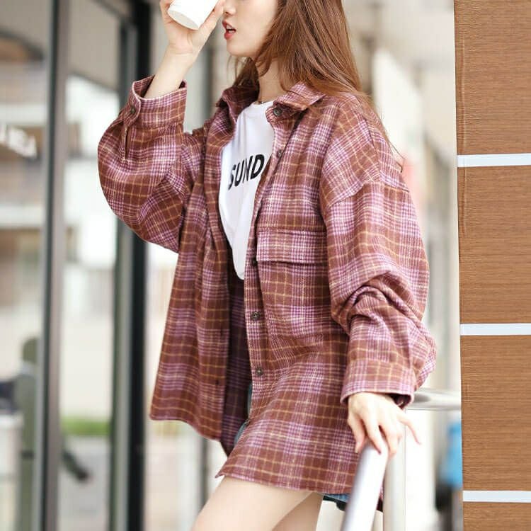 大きいサイズ レディース チェック柄ネルシャツ　fem-529