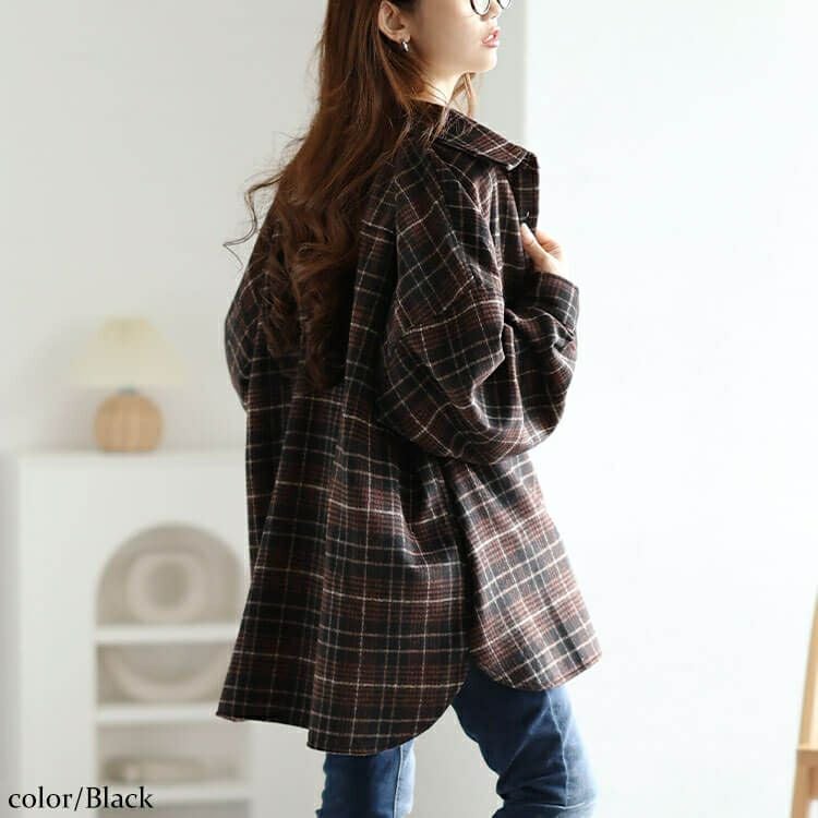 大きいサイズ レディース チェック柄ネルシャツ　fem-529