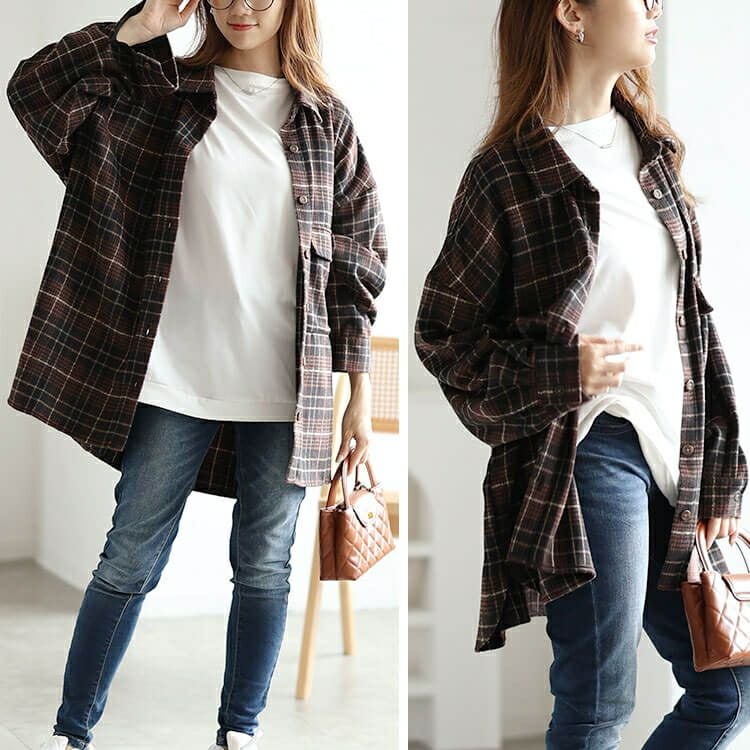 大きいサイズ レディース チェック柄ネルシャツ　fem-529