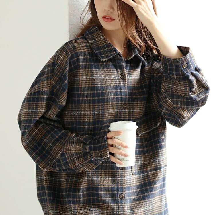大きいサイズ レディース チェック柄ネルシャツ　fem-529