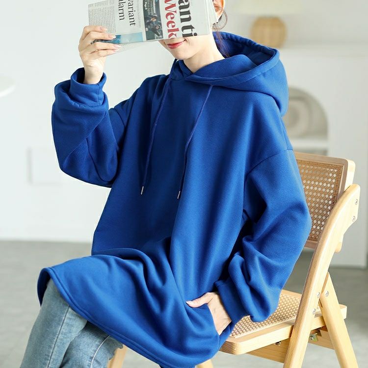 大きいサイズ レディース 裏起毛ラウンドヘムチュニックパーカー　goldy-1602