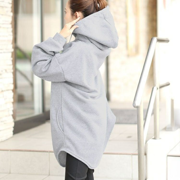 大きいサイズ レディース 裏起毛ラウンドヘムチュニックパーカー　goldy-1602