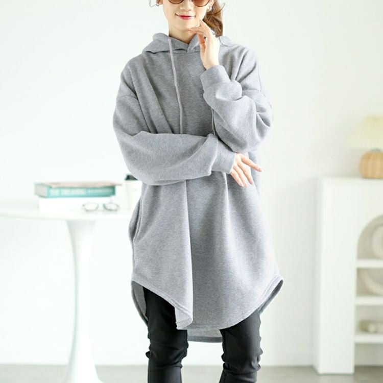 大きいサイズ レディース 裏起毛ラウンドヘムチュニックパーカー　goldy-1602