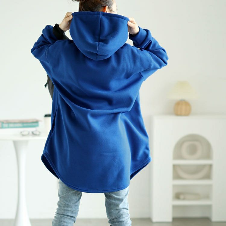 大きいサイズ レディース 裏起毛ラウンドヘムチュニックパーカー　goldy-1602