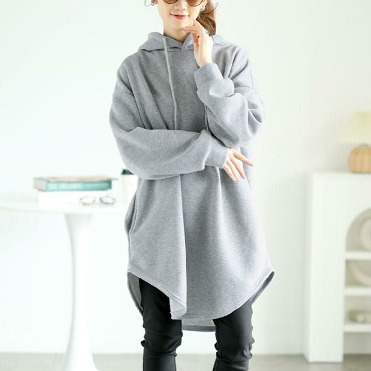 大きいサイズ レディース 裏起毛ラウンドヘムチュニックパーカー　goldy-1602 グレー
