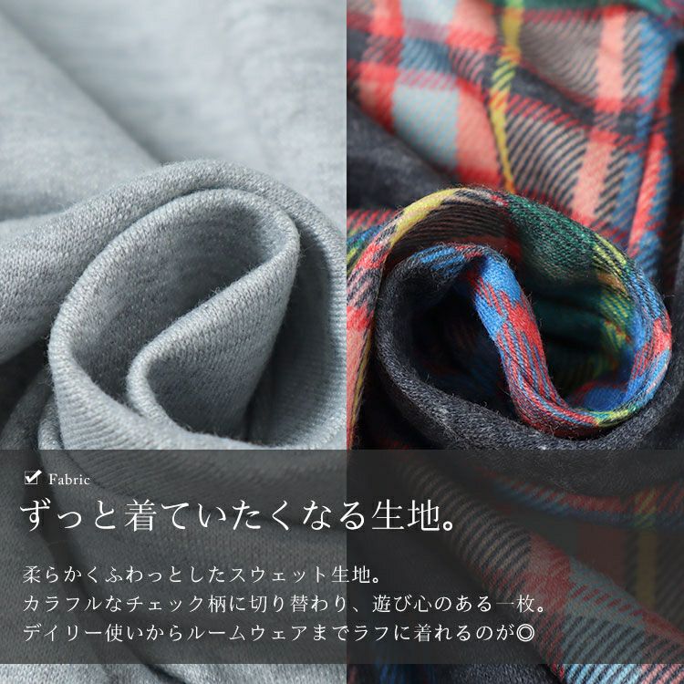 大きいサイズ レディース チェック柄切替えスウェットトレーナー　goldy-1609