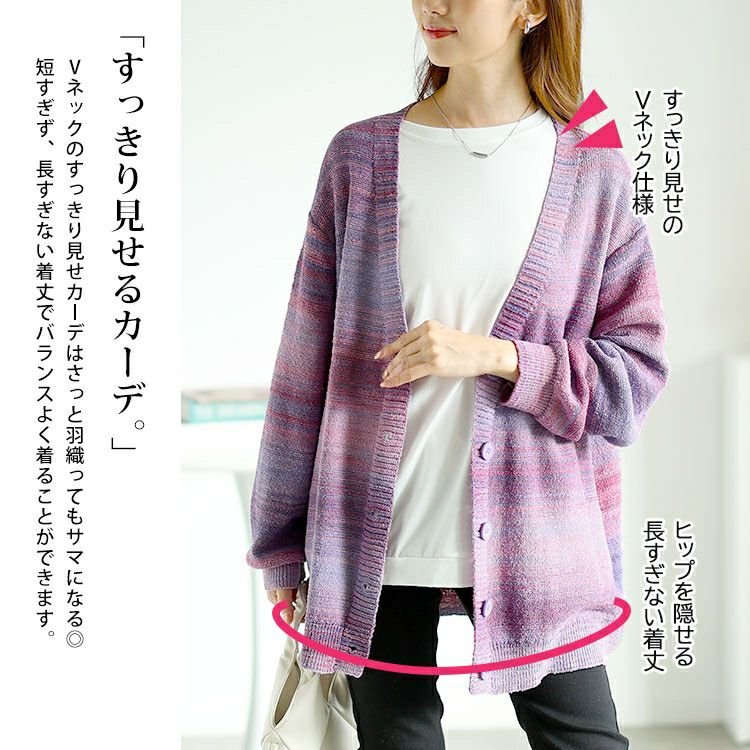 大きいサイズ レディース グラデーションVネックカーディガン　goldy-1604