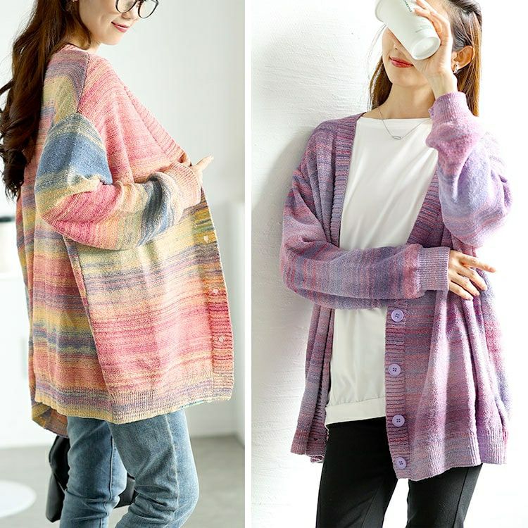 大きいサイズ レディース グラデーションVネックカーディガン　goldy-1604