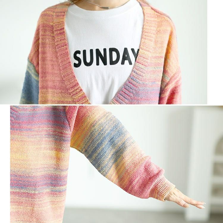 大きいサイズ レディース グラデーションVネックカーディガン　goldy-1604