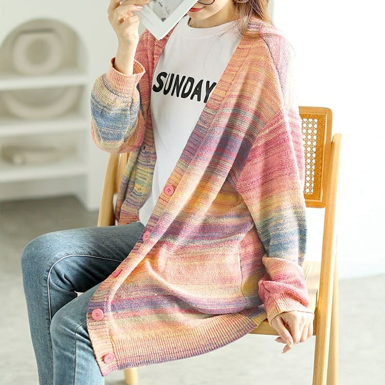 大きいサイズ レディース グラデーションVネックカーディガン　goldy-1604