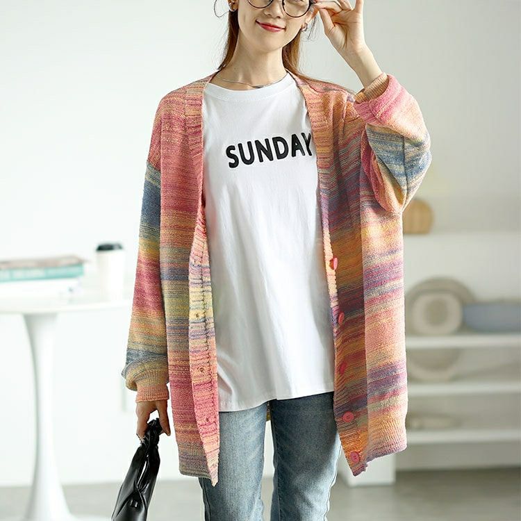 大きいサイズ レディース グラデーションVネックカーディガン　goldy-1604