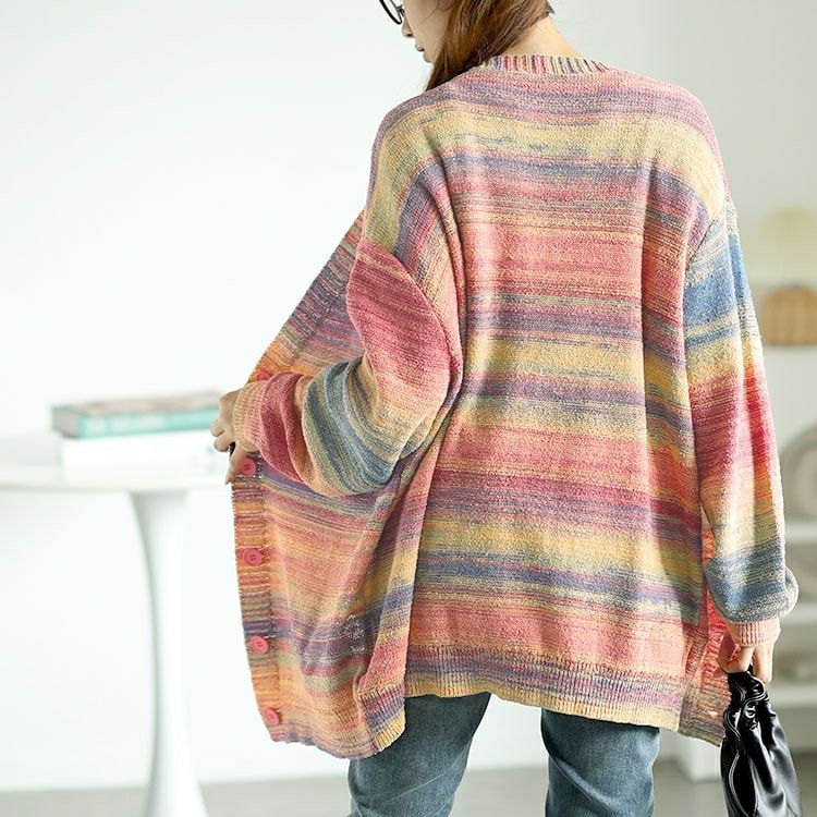 大きいサイズ レディース グラデーションVネックカーディガン　goldy-1604