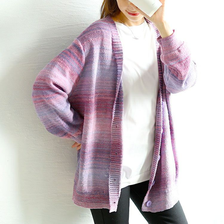 大きいサイズ レディース グラデーションVネックカーディガン　goldy-1604