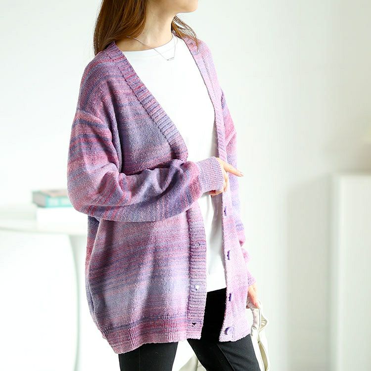 大きいサイズ レディース グラデーションVネックカーディガン　goldy-1604