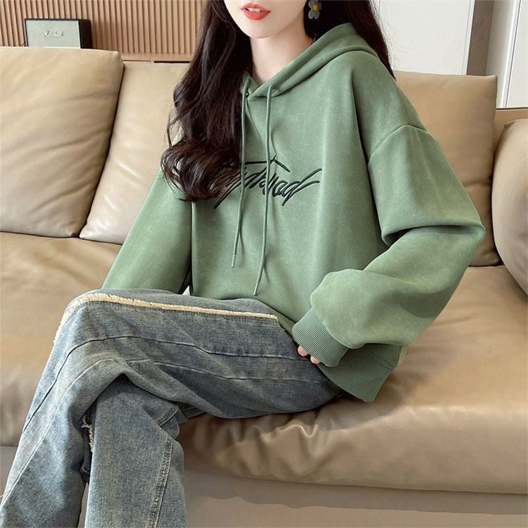 大きいサイズ レディース ドロップショルダーロゴパーカー　goldy-1601 グリーン