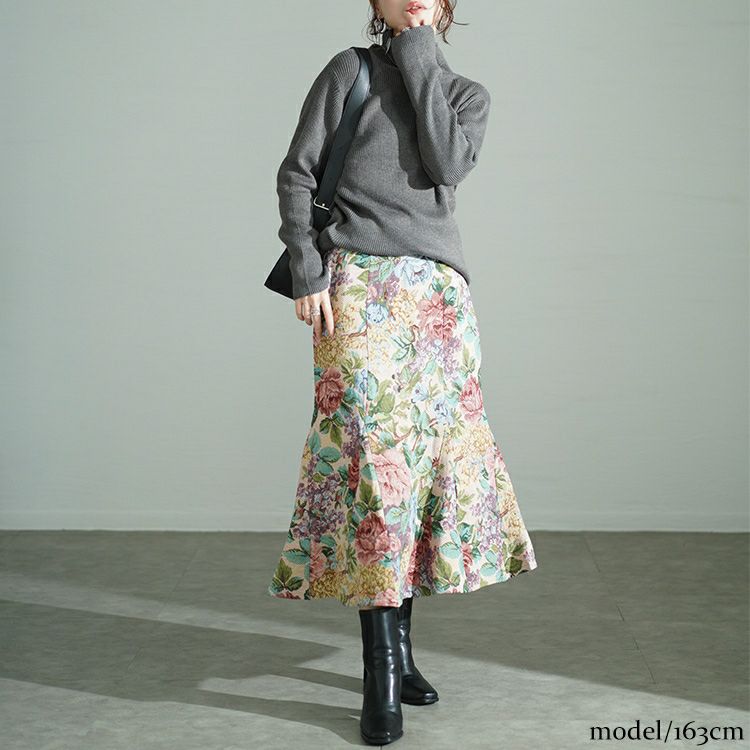 大きいサイズ レディース 花柄ゴブラン織りマーメイドスカート　bro-0055