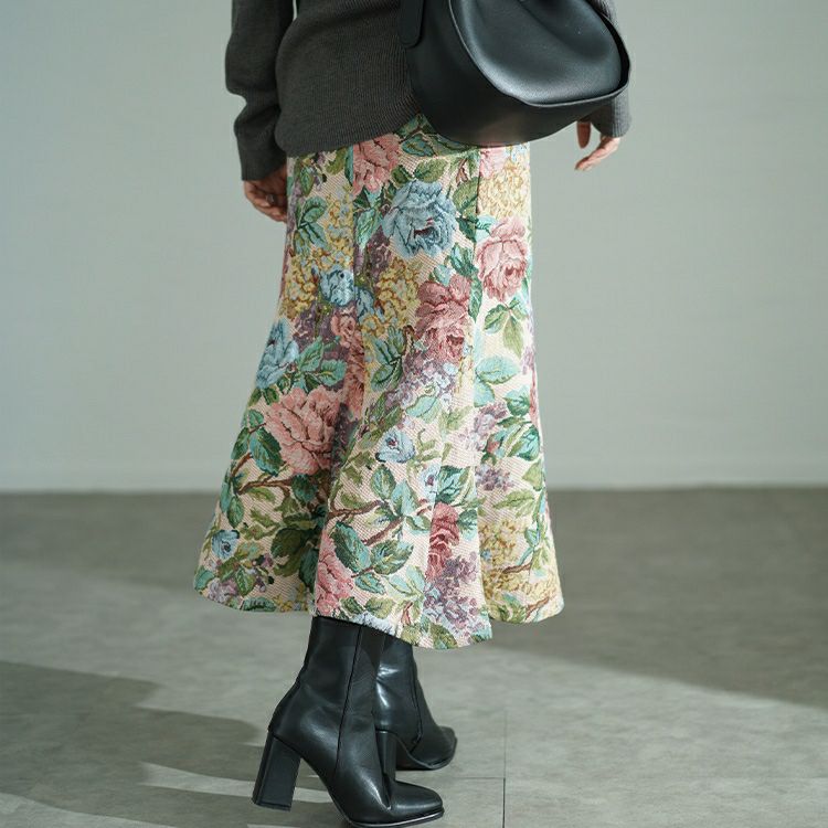 大きいサイズ レディース 花柄ゴブラン織りマーメイドスカート　bro-0055