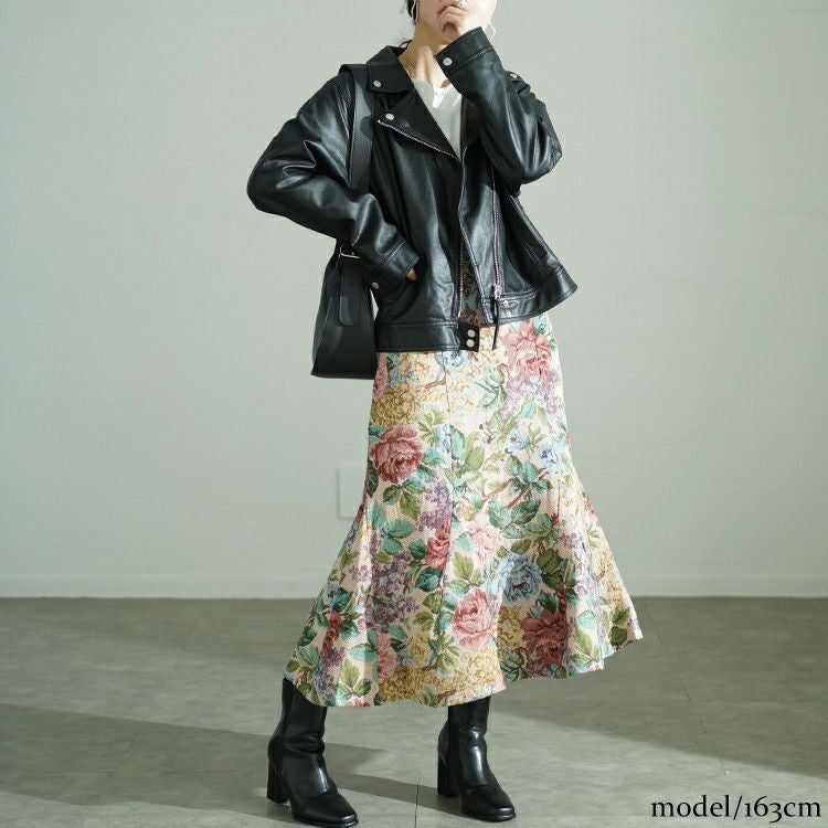 大きいサイズ レディース 花柄ゴブラン織りマーメイドスカート　bro-0055