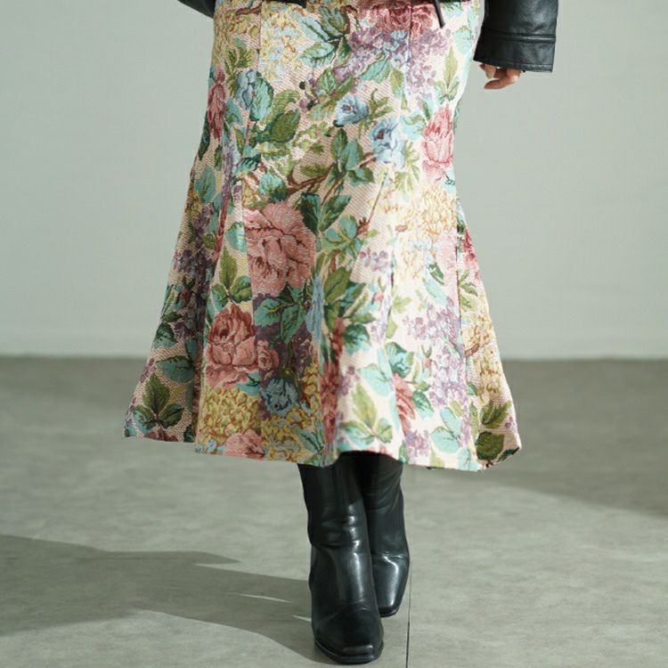 大きいサイズ レディース 花柄ゴブラン織りマーメイドスカート　bro-0055