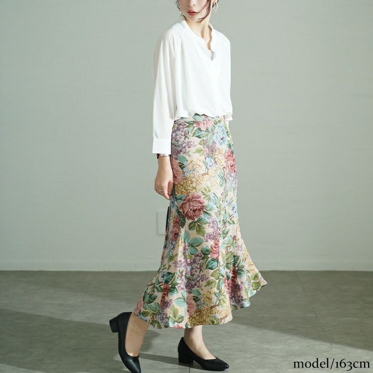 大きいサイズ レディース 花柄ゴブラン織りマーメイドスカート　bro-0055