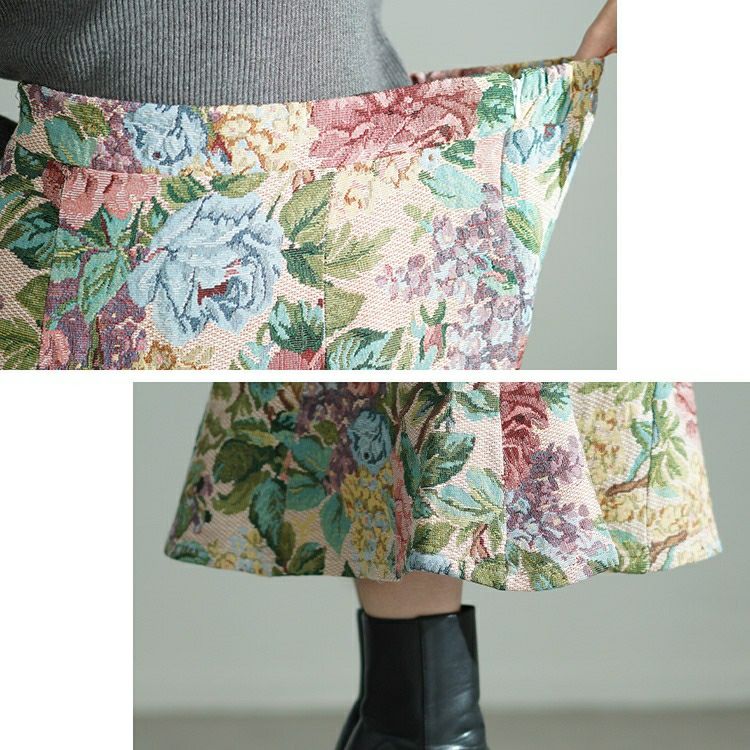 大きいサイズ レディース 花柄ゴブラン織りマーメイドスカート　bro-0055