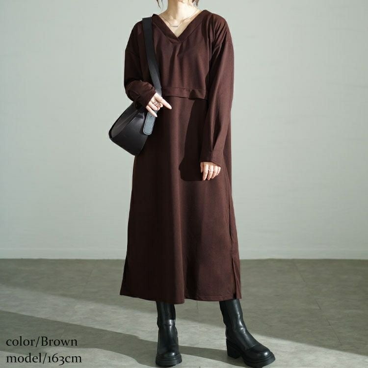 大きいサイズ レディース Vネックウエスト切り替えワンピース　fem-528