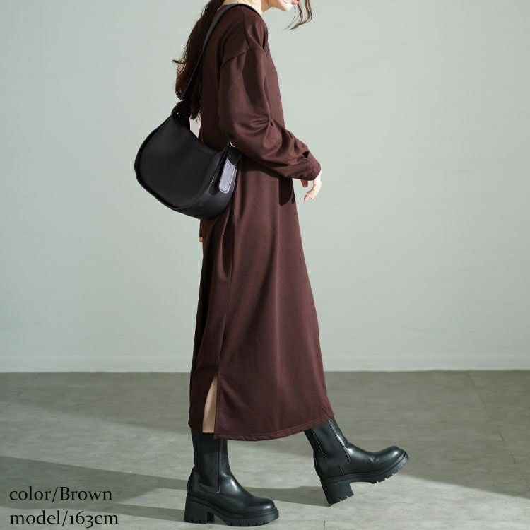 大きいサイズ レディース Vネックウエスト切り替えワンピース　fem-528