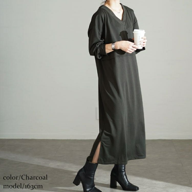 大きいサイズ レディース Vネックウエスト切り替えワンピース　fem-528