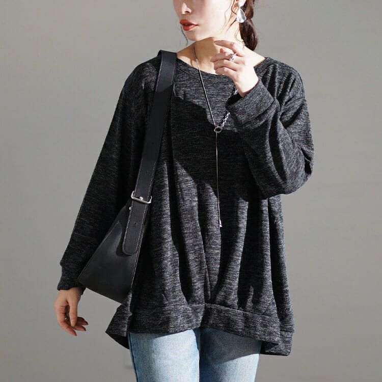 大きいサイズ レディース ラウンドネックタケノコタックプルオーバー　cpdai-659180