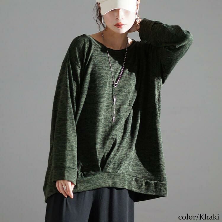 大きいサイズ レディース ラウンドネックタケノコタックプルオーバー　cpdai-659180 カーキ