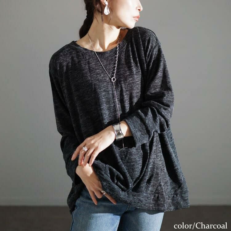 大きいサイズ レディース ラウンドネックタケノコタックプルオーバー　cpdai-659180 チャコール
