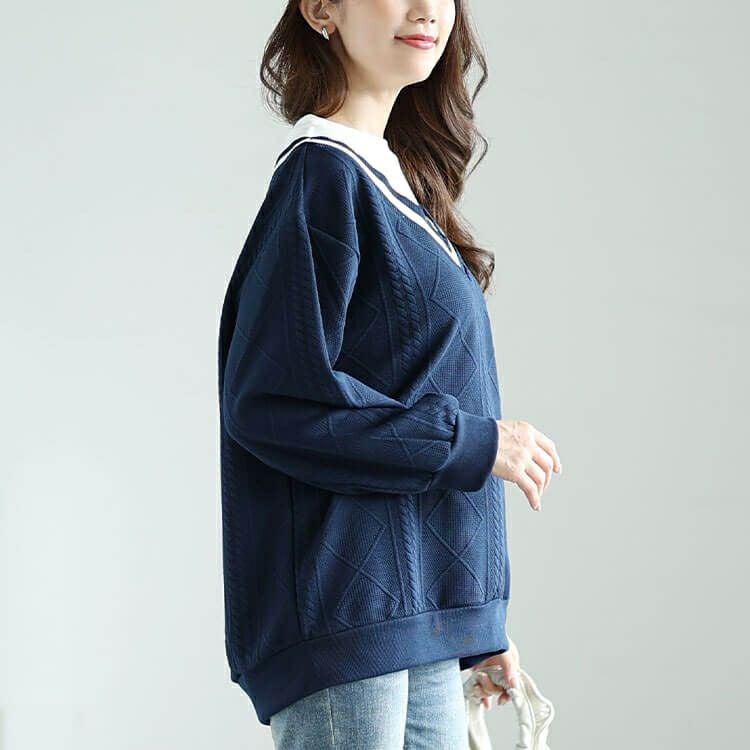 大きいサイズ レディース ラインVネック重ね着風プルオーバー　cpdai-659259