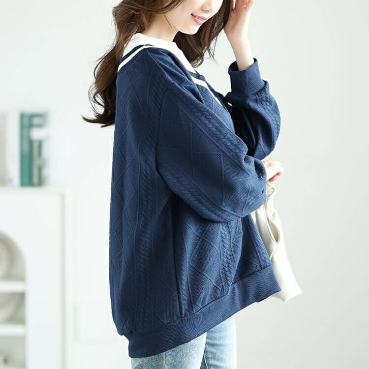 大きいサイズ レディース ラインVネック重ね着風プルオーバー　cpdai-659259