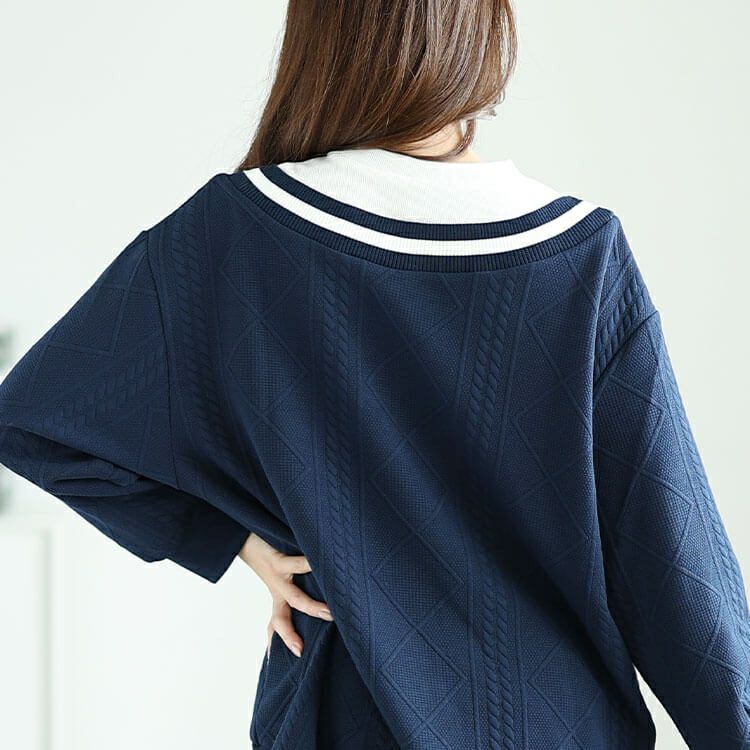 大きいサイズ レディース ラインVネック重ね着風プルオーバー　cpdai-659259