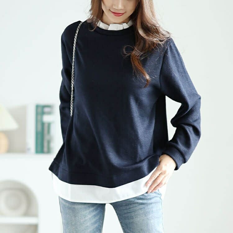 大きいサイズ レディース フリル襟フェイクレイヤードプルオーバー　cpdai-659257