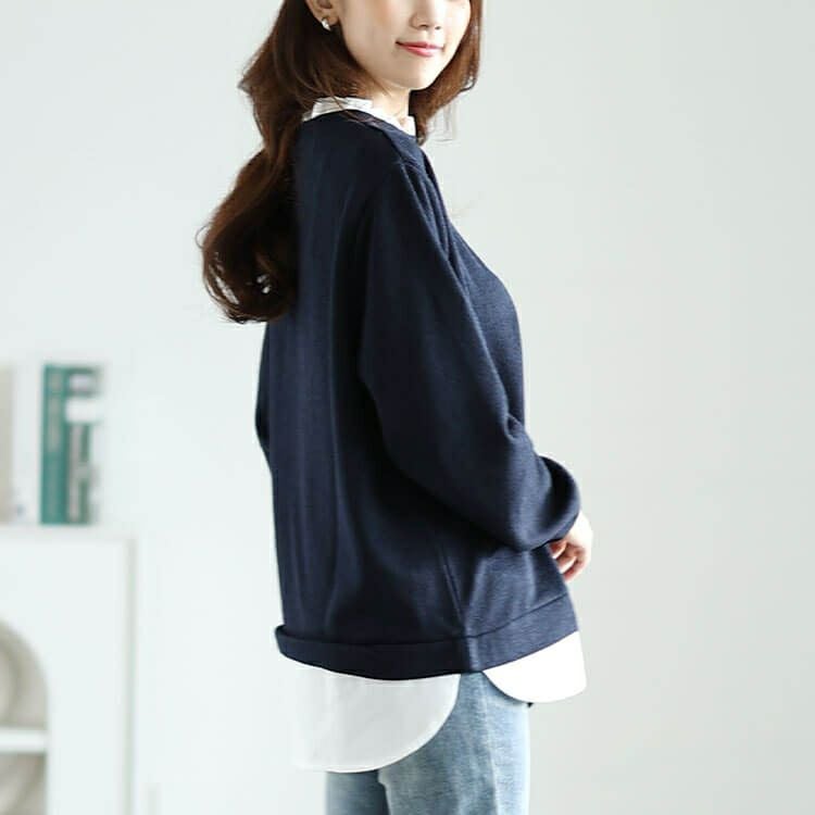 大きいサイズ レディース フリル襟フェイクレイヤードプルオーバー　cpdai-659257