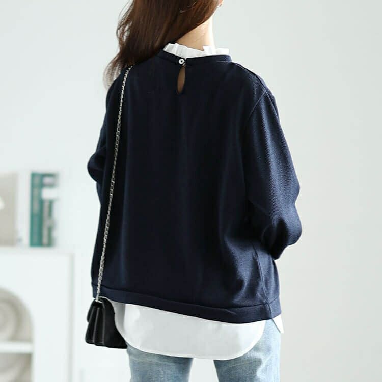 大きいサイズ レディース フリル襟フェイクレイヤードプルオーバー　cpdai-659257